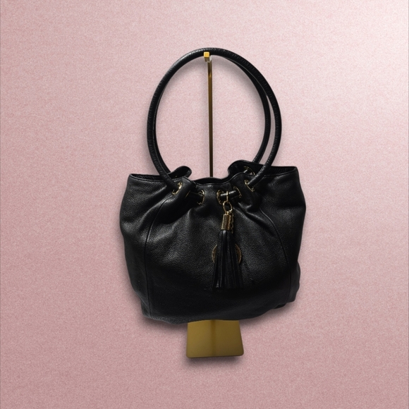 Michael Kors Handbags - Michael Kors East West Black Pebbled Leather Bucket Bag Round Handles Large